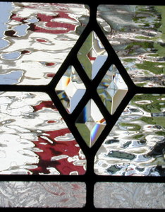 Custom leaded glass transom window, small beveled diamonds