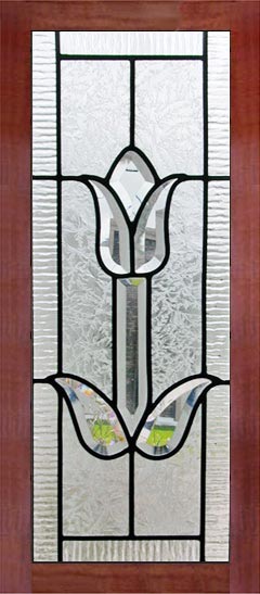 Custom leaded glass beveled tulip cabinet door window