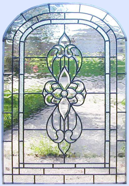 Custom leaded glass arched beveled window