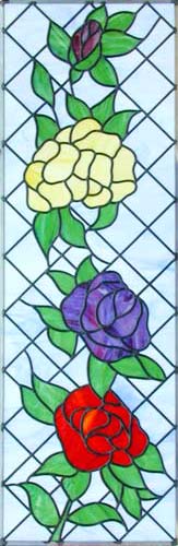 4 roses custom stained and leaded glass sidelight window