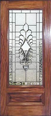 Mahogany D101 door with custom leaded glass beveled window J13P4