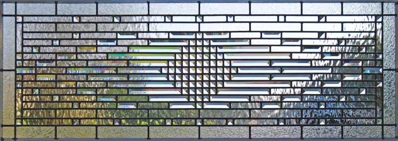 Custom leaded glass abstract pencil bevel transom window