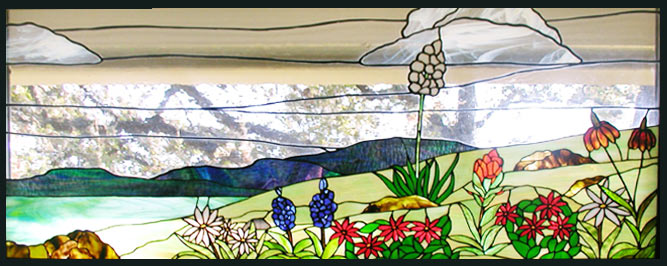 Custom Texas wildflowers stained glass window