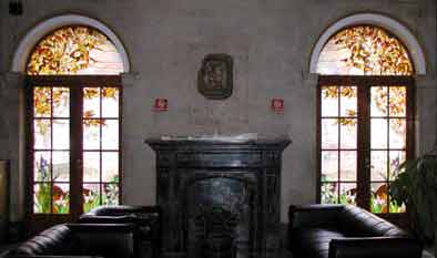 stained and leaded french door windows