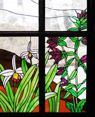 stained and leaded french door windows