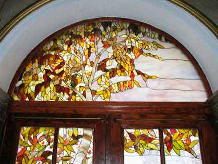 stained and leaded french door windows