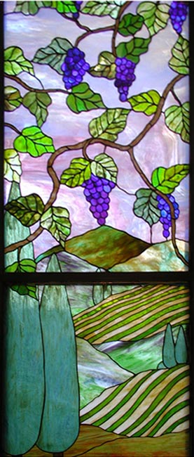 Tuscan landscape stained glass window