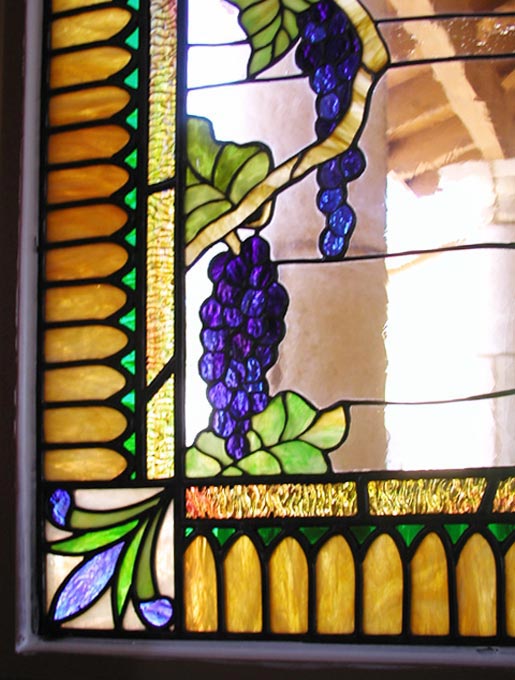 Custom stained and leaded glass grapes window