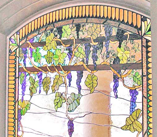 Custom stained and leaded glass grapes window